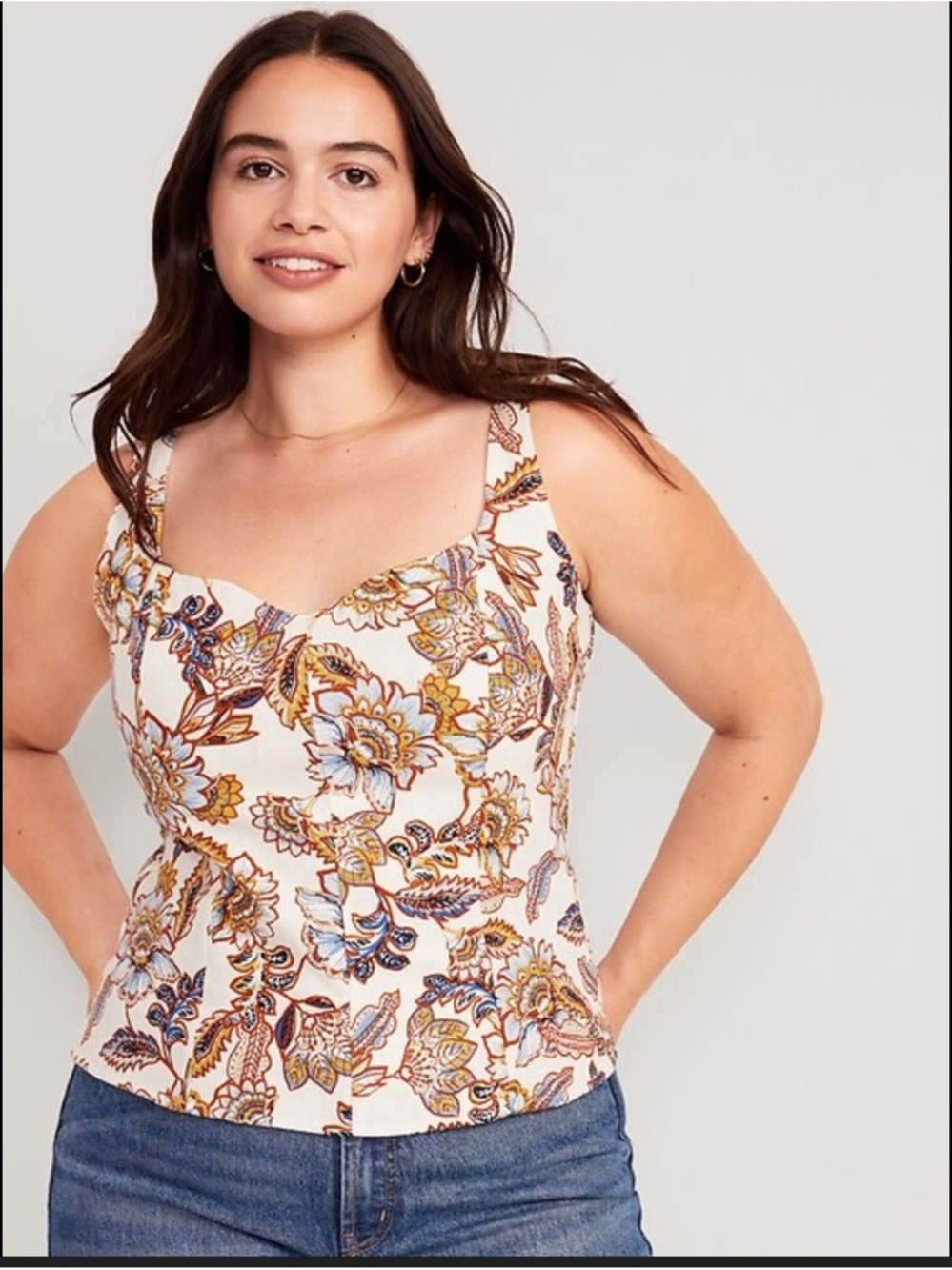 Old Navy Floral Sweetheart Camisole in Cream, Blue, and Brown NEW